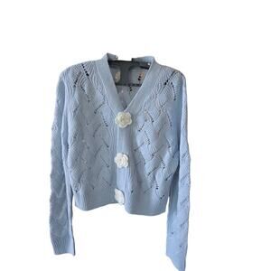 Lightweight Light Blue Flower Button Knit Sweater Spring Unmarked Size M